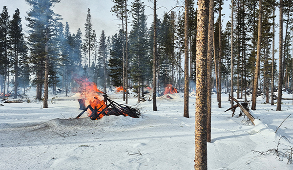 Preparedness A controlled burn in a snowy forest